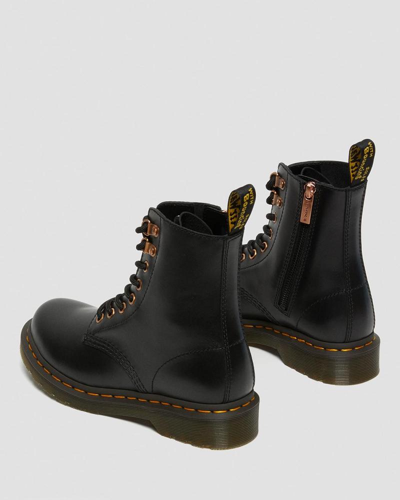 Dr Martens 1460 Pascal Rose Gold Hardware Lær Snørestøvletter Dame Svarte | Norge 587BEX